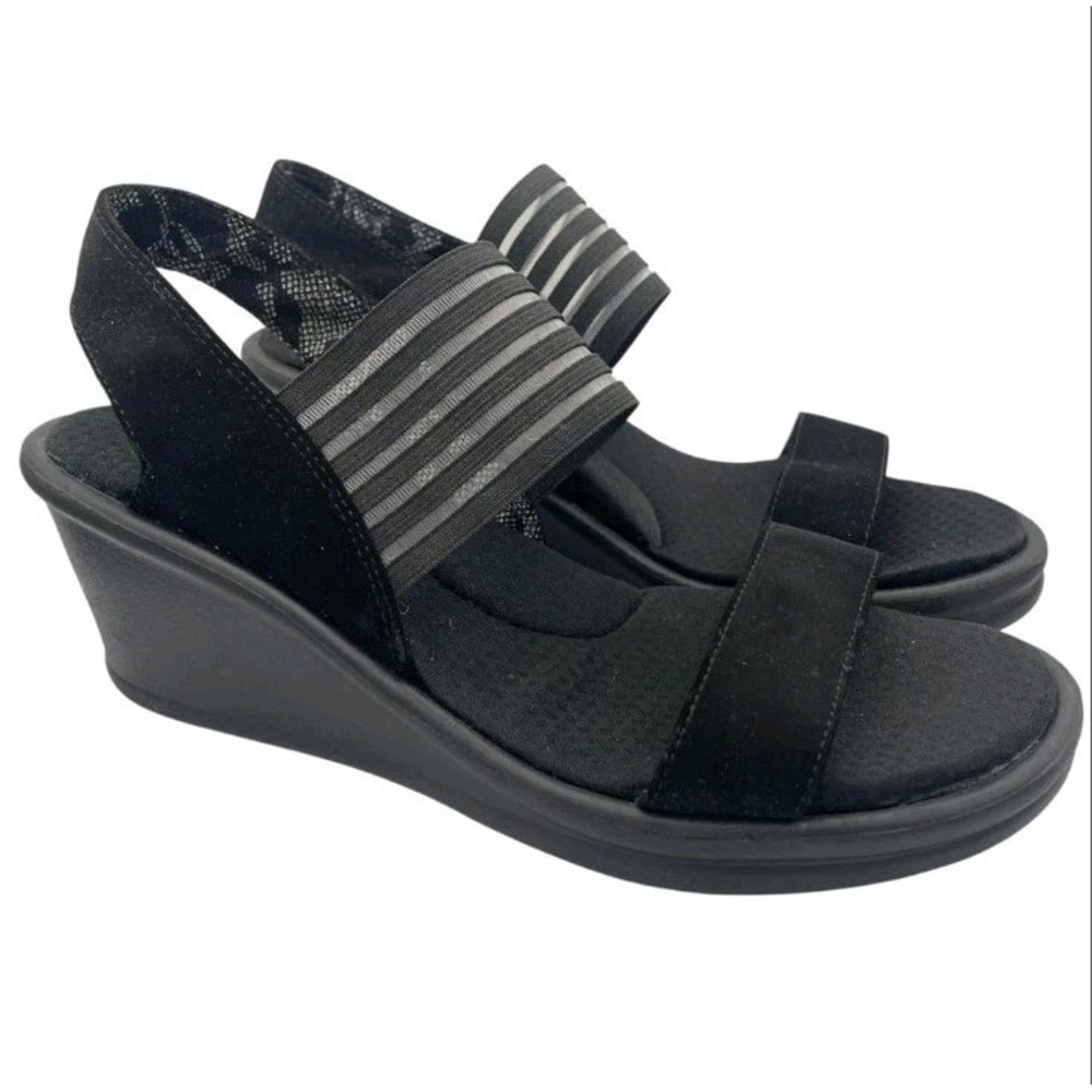 Skechers Women's Rumblers-Sci-fi Wedge Sandal Black Size US 6 NEW